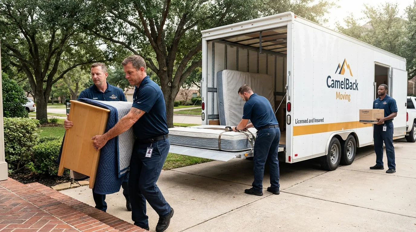Crew loading residential truck for cross-state move from Penngrove, CA