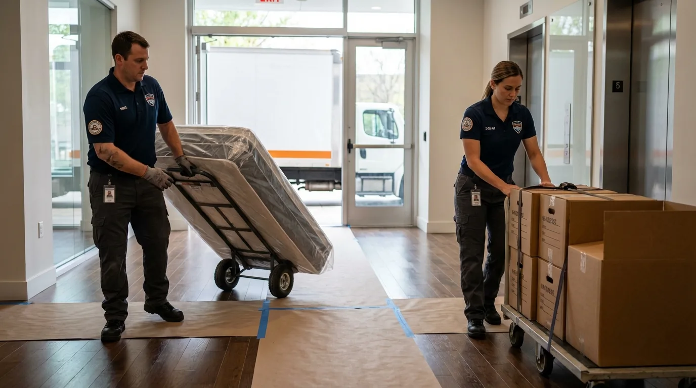 Professional apartment movers loading elevator in Penngrove, CA